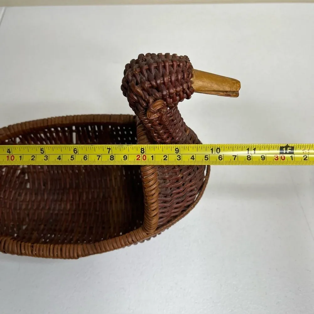 Vintage Brown Rattan Wicker Duck Basket Woven Wood Bird Farmhouse Decor Boho